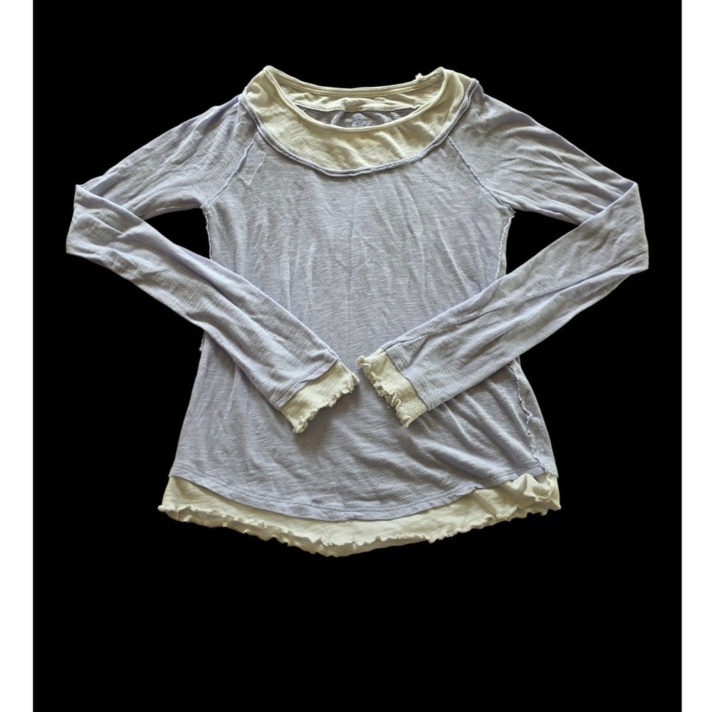We‎ The Free Y2K Two's A Charm Longsleeve Tee In Baby Blue & White Combo sz XS